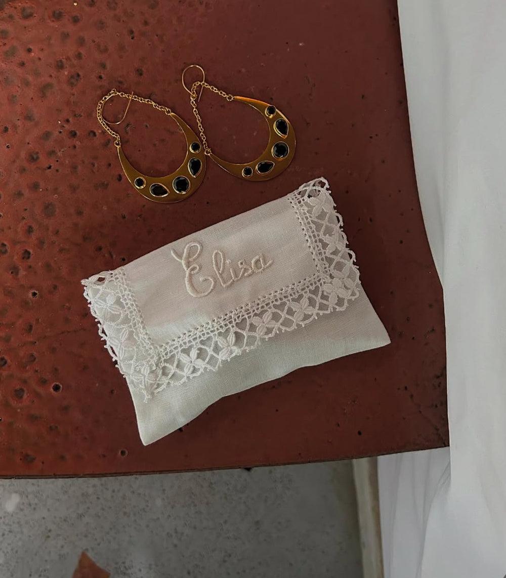 "Camariñas" Jewel Pouch  – Embroidered in White