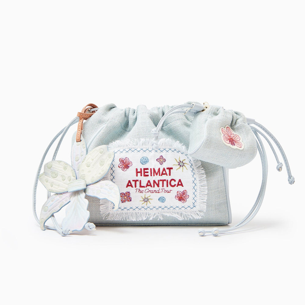 Pouch Linen Ice Blue with Strap "The Grand Tour"