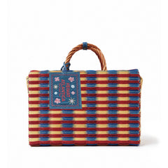 XL Beach Basket Market "The Grand Tour" Burgundy & Blue