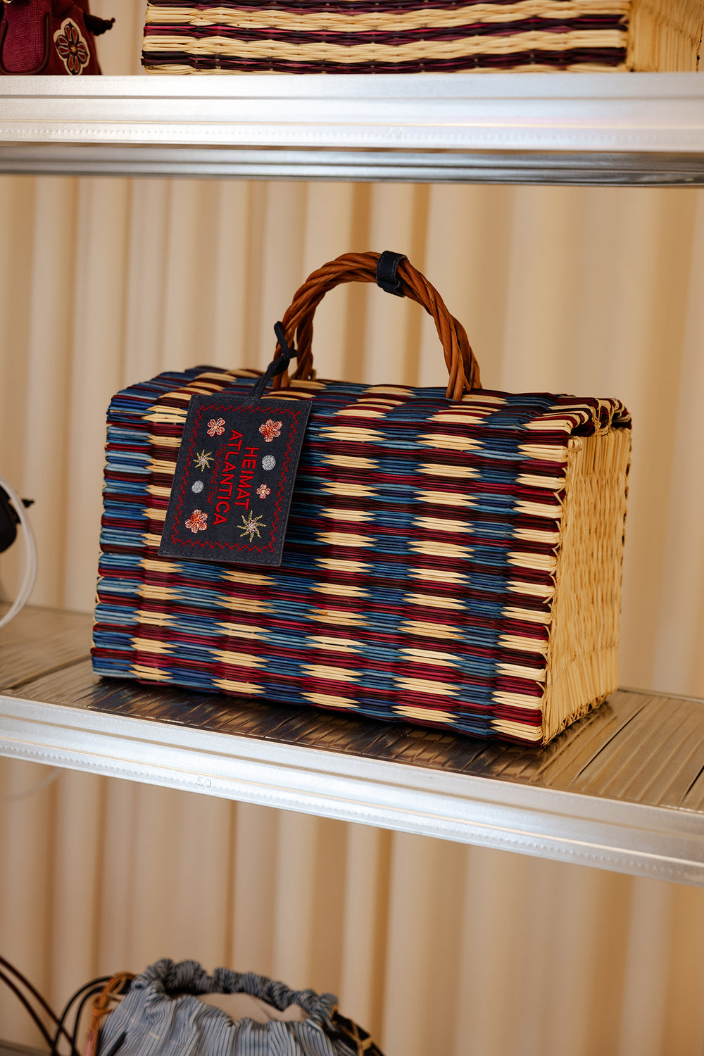 XL Beach Basket Market "The Grand Tour" Burgundy & Blue